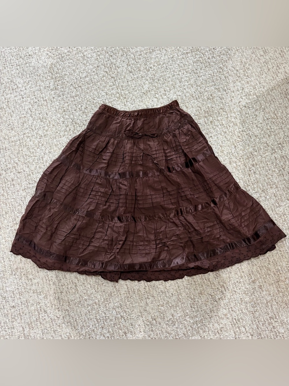 Madrid Vintage Boho 100% Cotton Crinkle Cottagecore Tiered A-line Midi Skirt